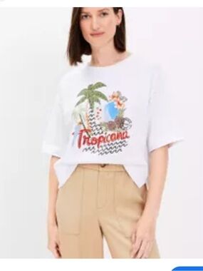 LOFT White Short-Sleeve Tropicana Graphic Tee | Size XL Summer